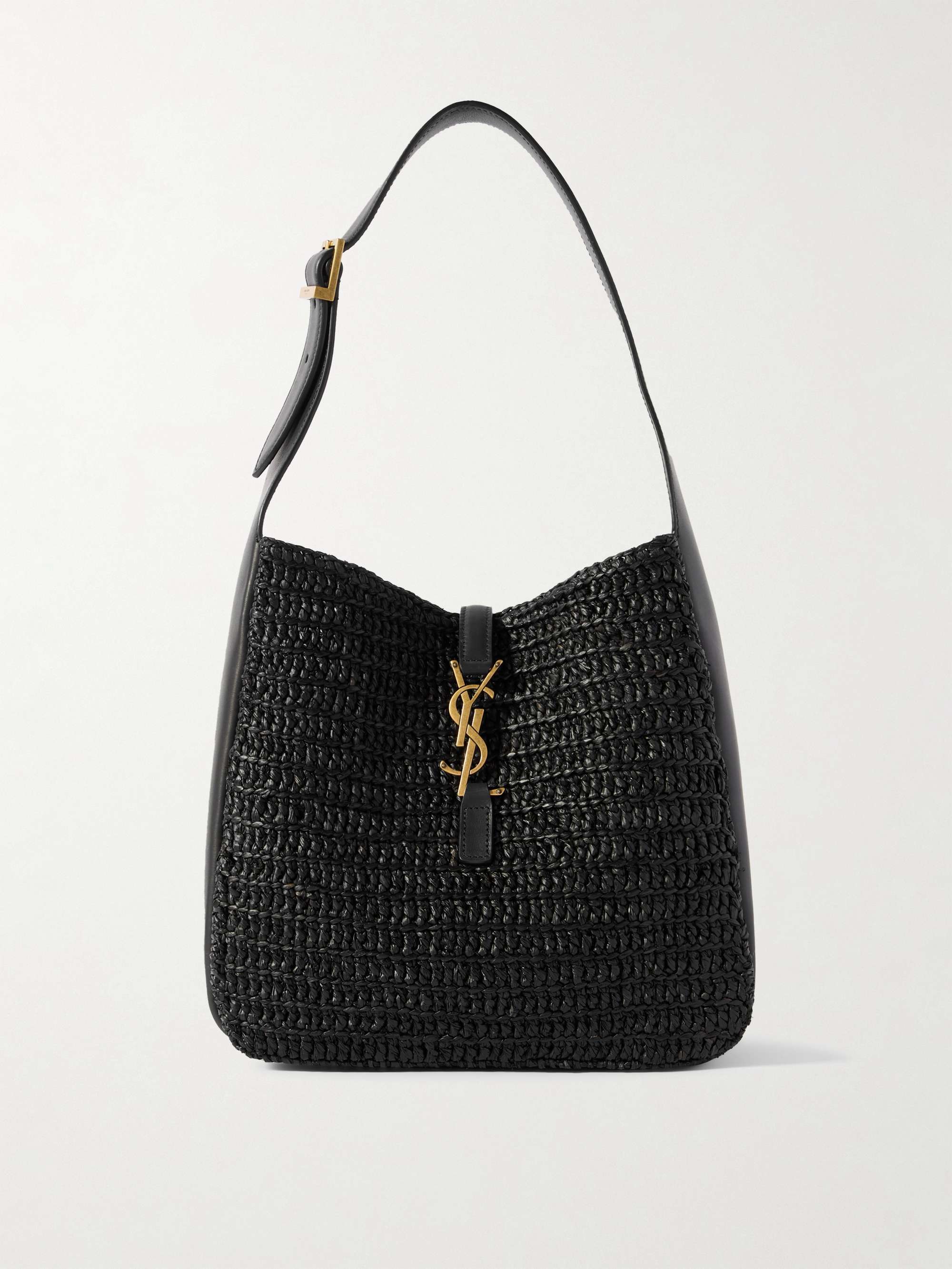 Le 5 à 7 Supple Small Leather-Trimmed Raffia Shoulder Bag