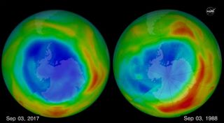 The hole in Earth's protective ozone layer that forms over Antarctica each September was the smallest seen since 1988, according to NASA and NOAA.