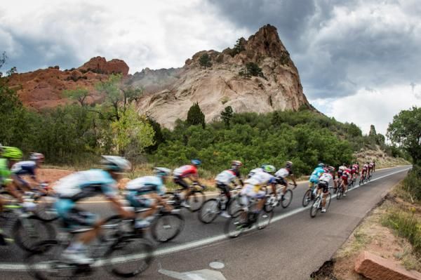 The peloton in the Garden of the Gods late in stage 5 of the USA Pro Challenge.