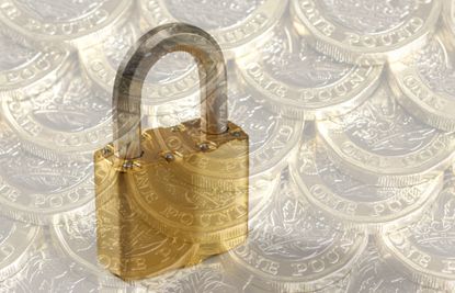 A padlock appears in front of pound coins