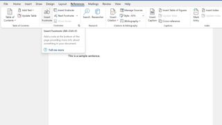 screenshot of Word document with footnote options shown