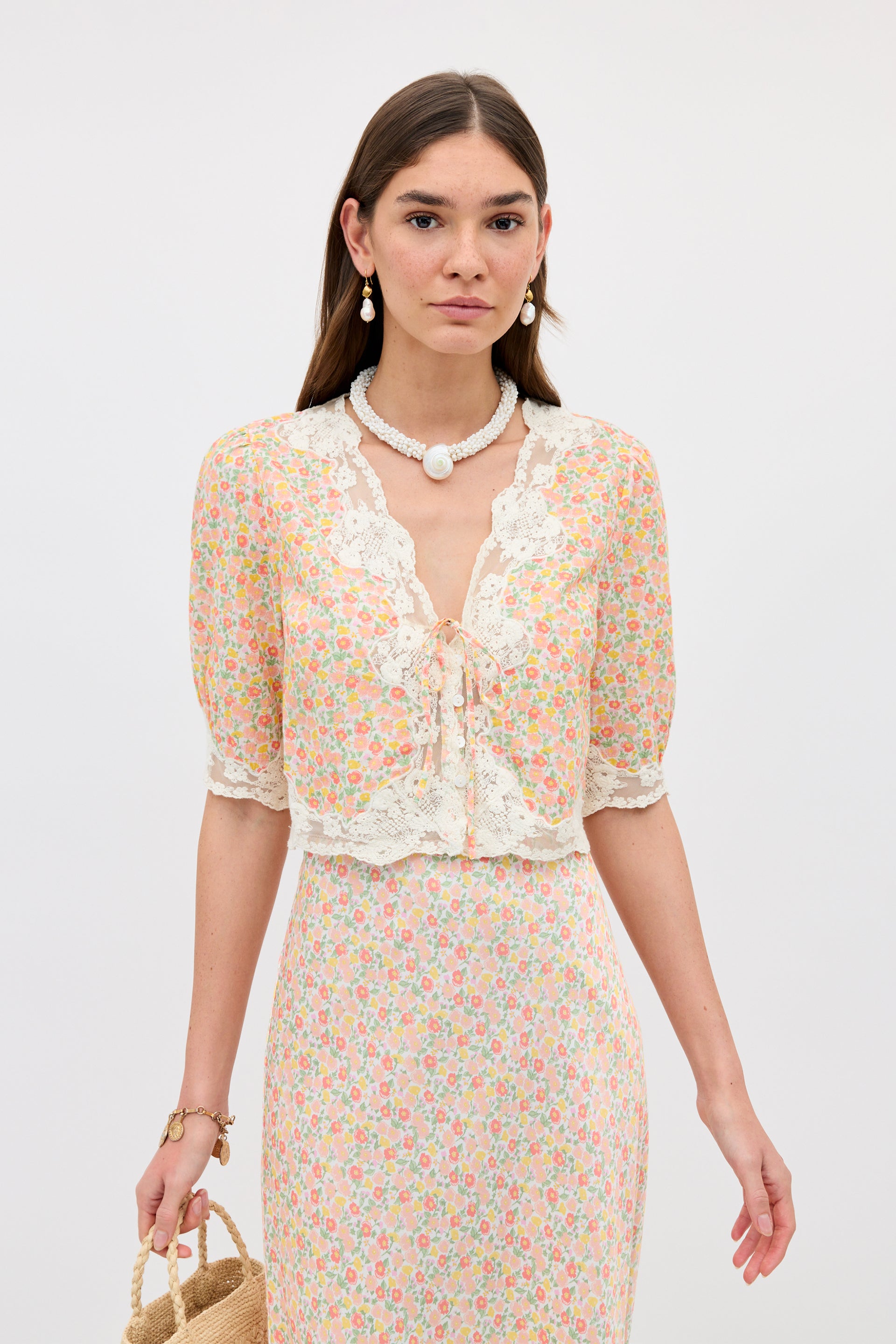 Ursula Cotton Top in Orange Katie Floral Cream