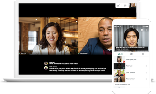 Google Meet demonstrated on a Chromebook and Android phone