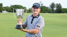Jediah Morgan with the trophy after winning the Australian PGA Championship in January 2022