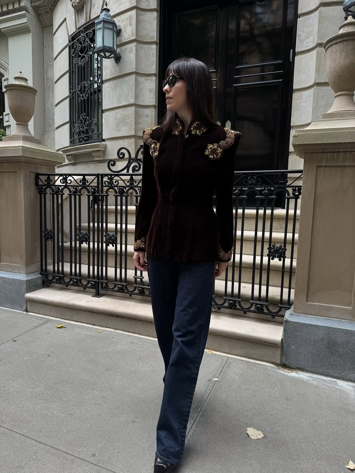 Carrie Nicklas wearing an evening jacket with jeans