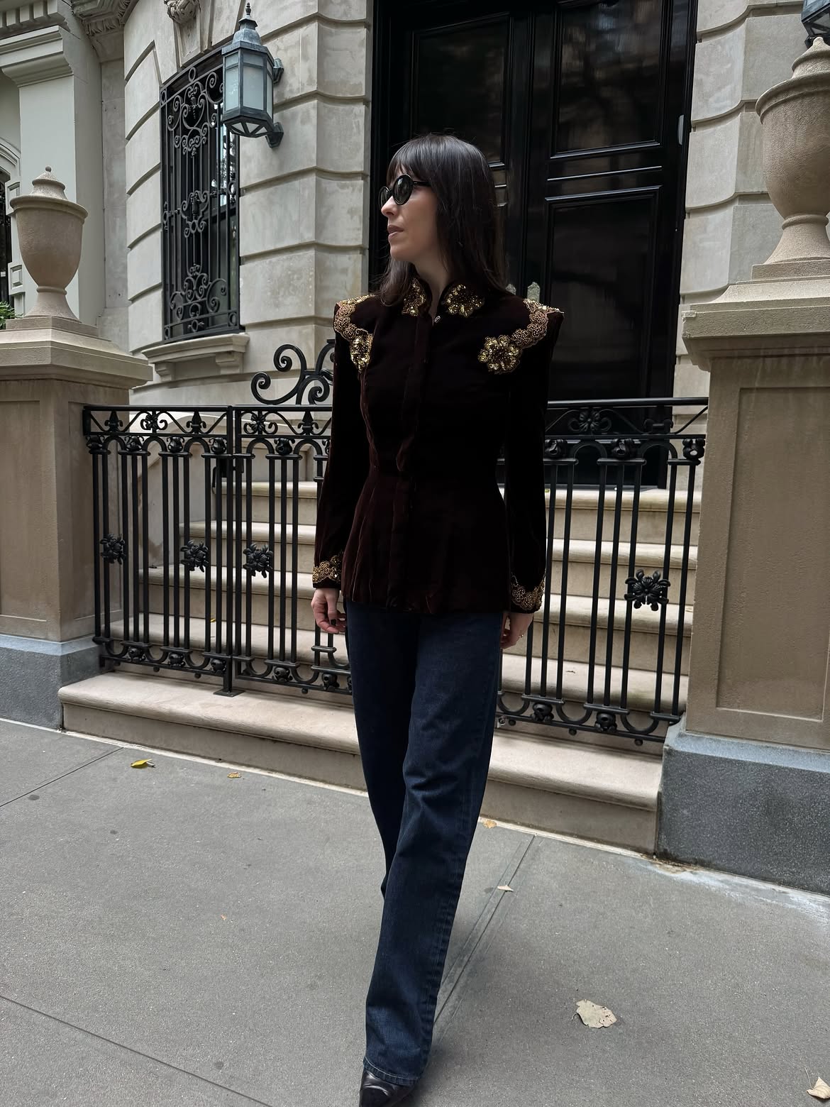 Carrie Nicklas wearing an evening jacket with jeans