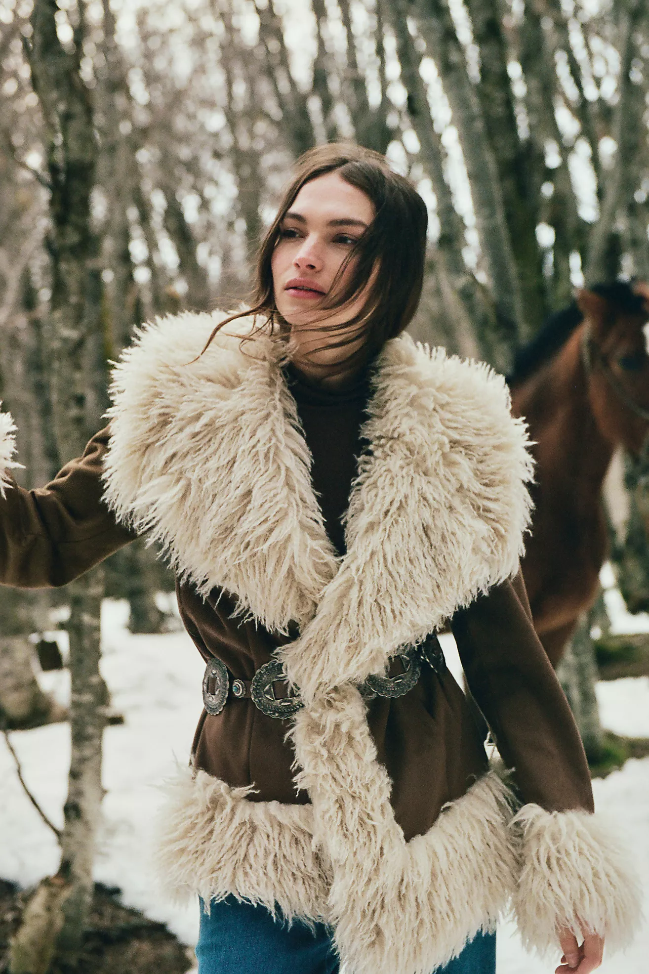 Maeve Belted Faux-Fur Coat