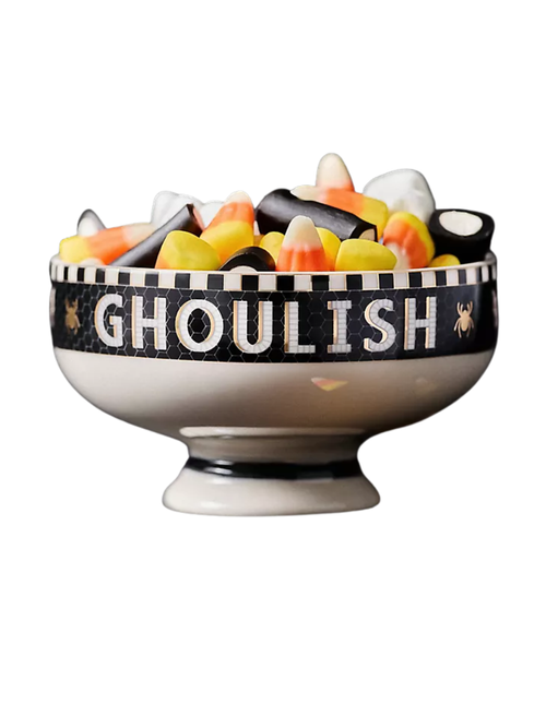 Bistro Tile Stoneware 24k Gold Accent Halloween Nut Bowl
