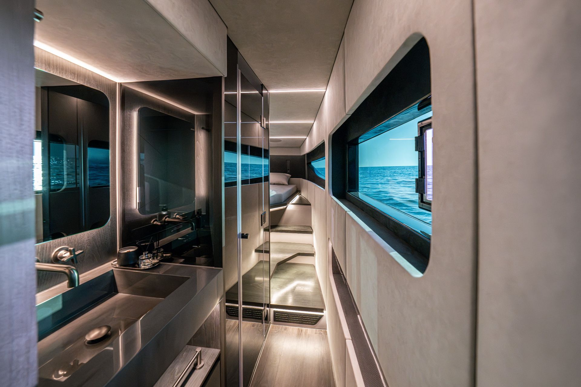 A bathroom on board the Ultima 55