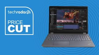 Lenovo ThinkPad P16 Gen 2 on a TechRadar-branded blue background