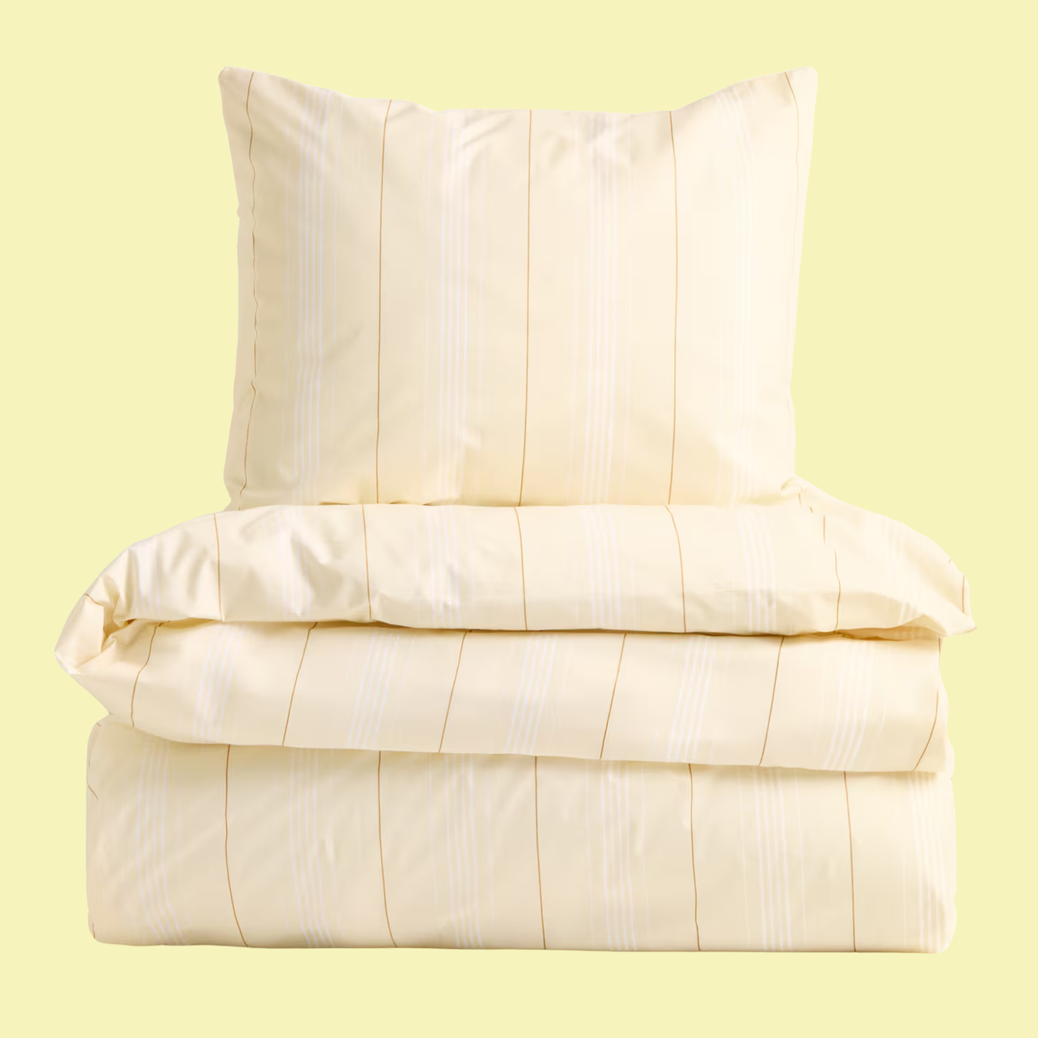 A yellow striped bedding set