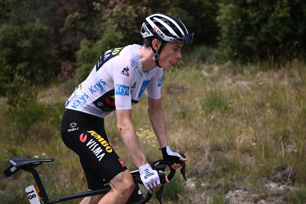 Team Jumbo Vismas Jonas Vingegaard of Denmark wearing the best youngs white jersey rides during the 11th stage of the 108th edition of the Tour de France cycling race 198 km between Sorgues and Malaucene on July 07 2021 Photo by AnneChristine POUJOULAT AFP Photo by ANNECHRISTINE POUJOULATAFP via Getty Images
