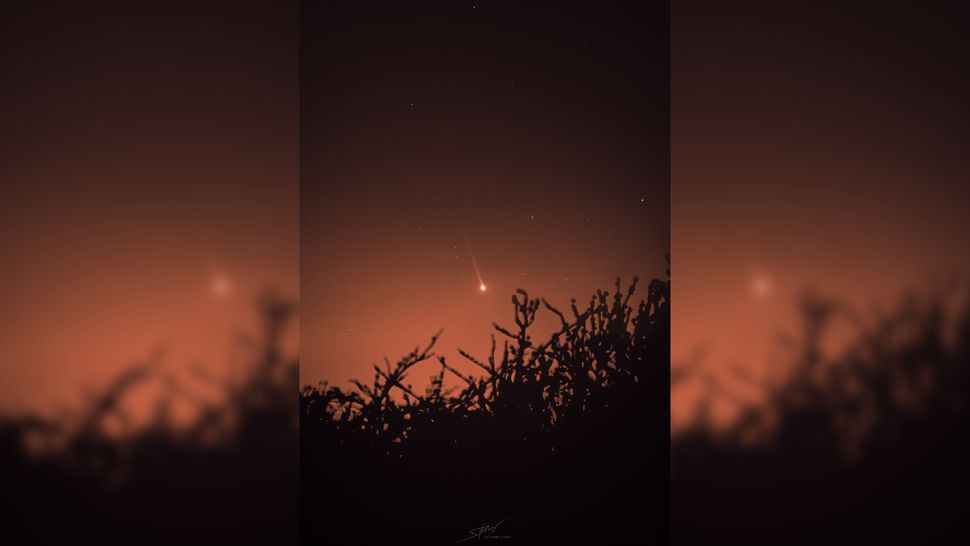 A cauda de Mercúrio foi fotografada usando um filtro especial para aumentar sua visibilidade.(Crédito da imagem: Dr. Sebastian Voltmer | www.voltmer.photo)