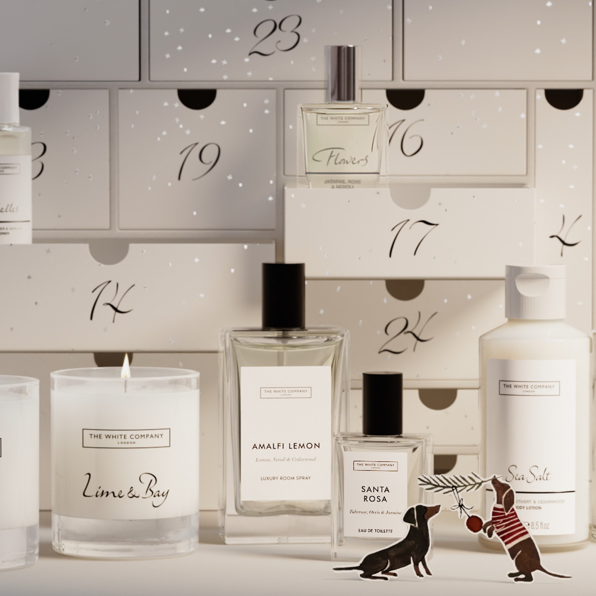The White Company advent calendar 2026 with open drawers, revealing some of the products included