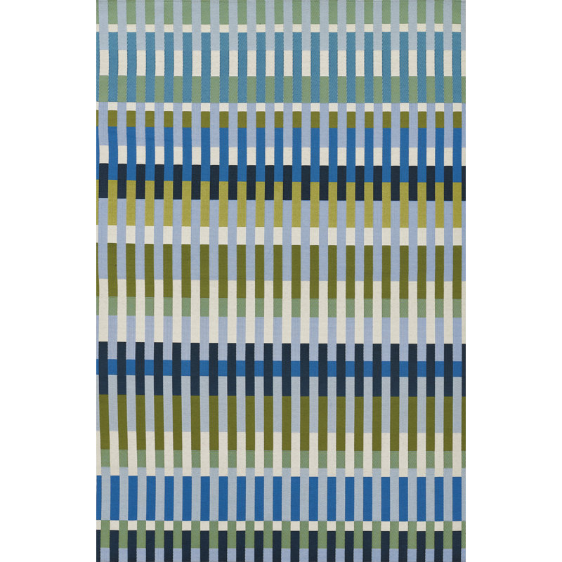 Allmodern Icon Striped Indoor Outdoor Blue Rug | Wayfair