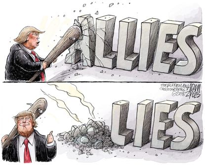 Political cartoon U.S. Trump destroying allies NATO EU foreign policy