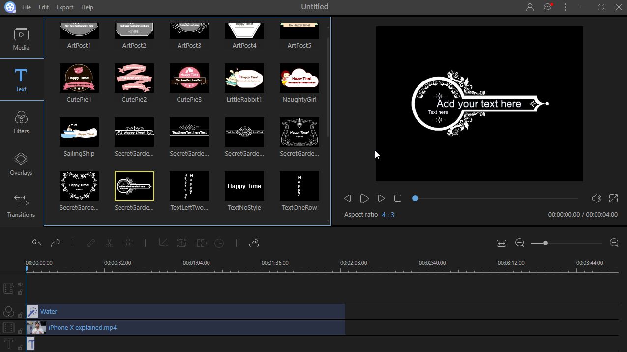 ApowerEdit gives you plenty of choice when it comes to titles and captions