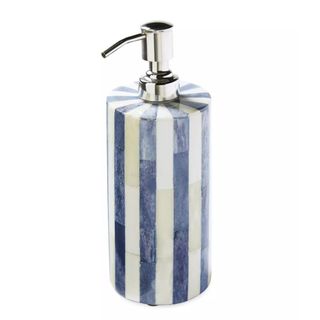 Blue and white striped soap dispenser