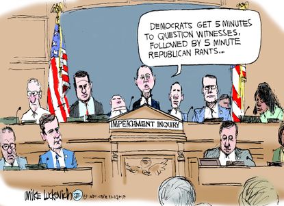 Political Cartoon U.S. Schiff Trump Impeachment Inquiry Witness Questions Republican Rants