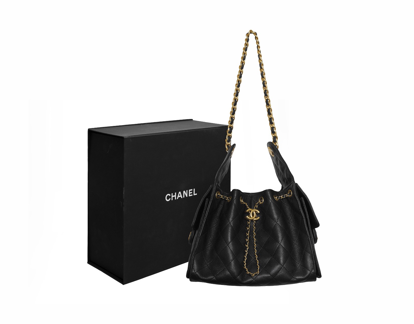 Chanel 25 Small Handbag in Black Calfskin Grained Leather