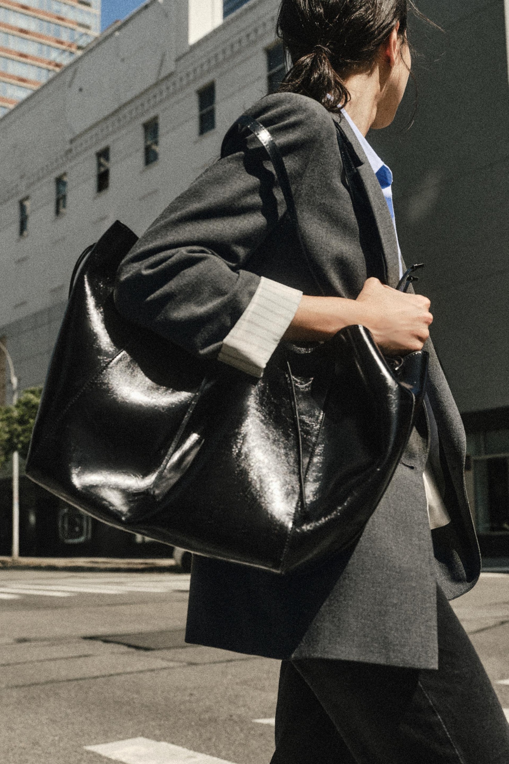 Gathered Shopper Bag - Black - One Size Only