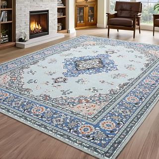  Large 6x9 Area Rug in shades of blue with classic design