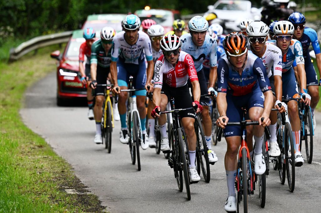 LAGOS DE COVADONGA SPAIN SEPTEMBER 03 LR Ion Izagirre of Spain and Team Cofidis Isaac del Toro of Mexico and UAE Team Emirates and Martijn Tusveld of The Netherlands and Team dsmFirmenich PostNL compete in the breakaway during the La Vuelta 79th Tour of Spain 2024 Stage 16 a 1815km stage Luanco to Lagos de Covadonga 1069m UCIWT on September 03 2024 in Lagos de Covadonga Spain Photo by Tim de WaeleGetty Images