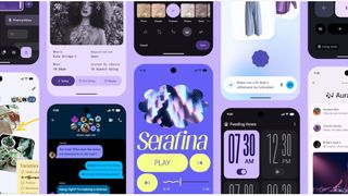 Google's screenshot examples for Material 3 Expressive designs, showing new colors, fonts, shapes, and motion effects