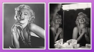 images of Marilyn Monroe and Ana de Armas playing her side by side in black and white