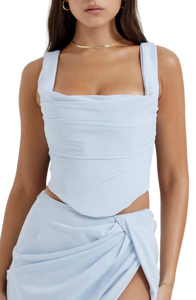 Una Floral Cowl Neck Lace-Up Corset Top