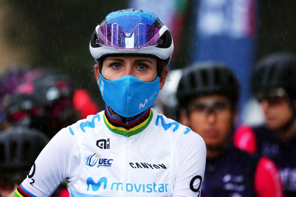 SAN SEBASTIAN SPAIN JULY 31 Annemiek Van Vleuten of Netherlands and Movistar Team Women prior to the 3rd Donostia San Sebastian Klasikoa Women 2021 a 1398km race from DonostiaSan Sebastian to DonostiaSan Sebastian Klasikoa KlasikoaWomen UCIWWT on July 31 2021 in San Sebastian Spain Photo by Gonzalo Arroyo MorenoGetty Images