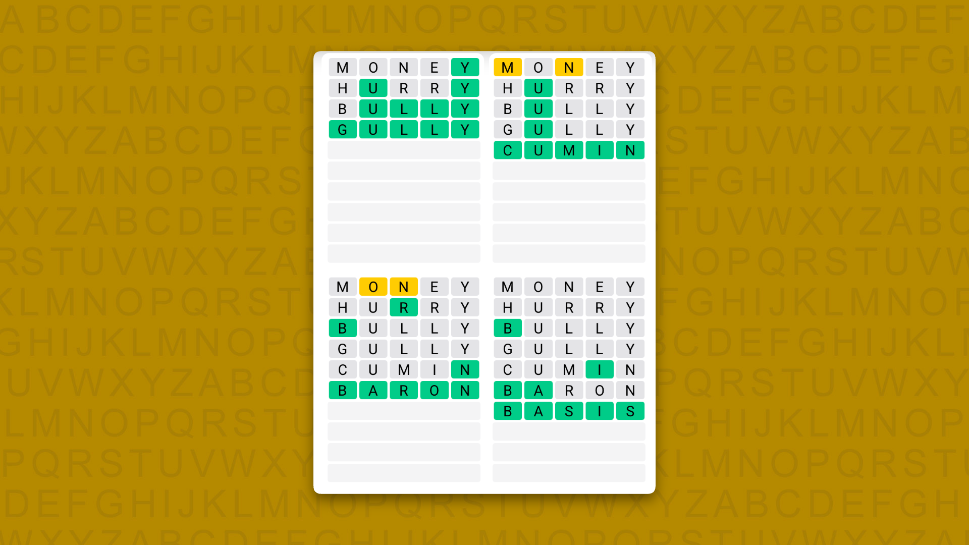 Quordle Daily Sequence answers for game 1695 on a yellow background