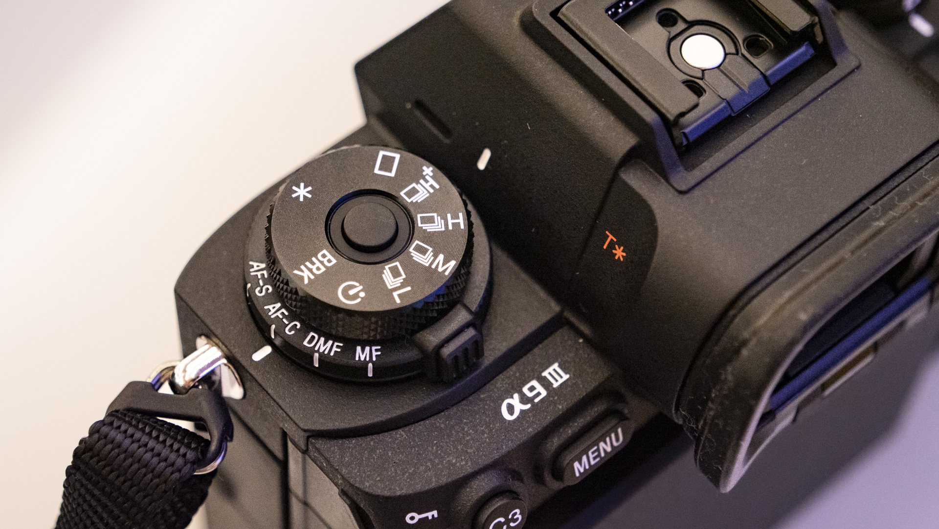 Close up of the top plate of the Sony A9 III
