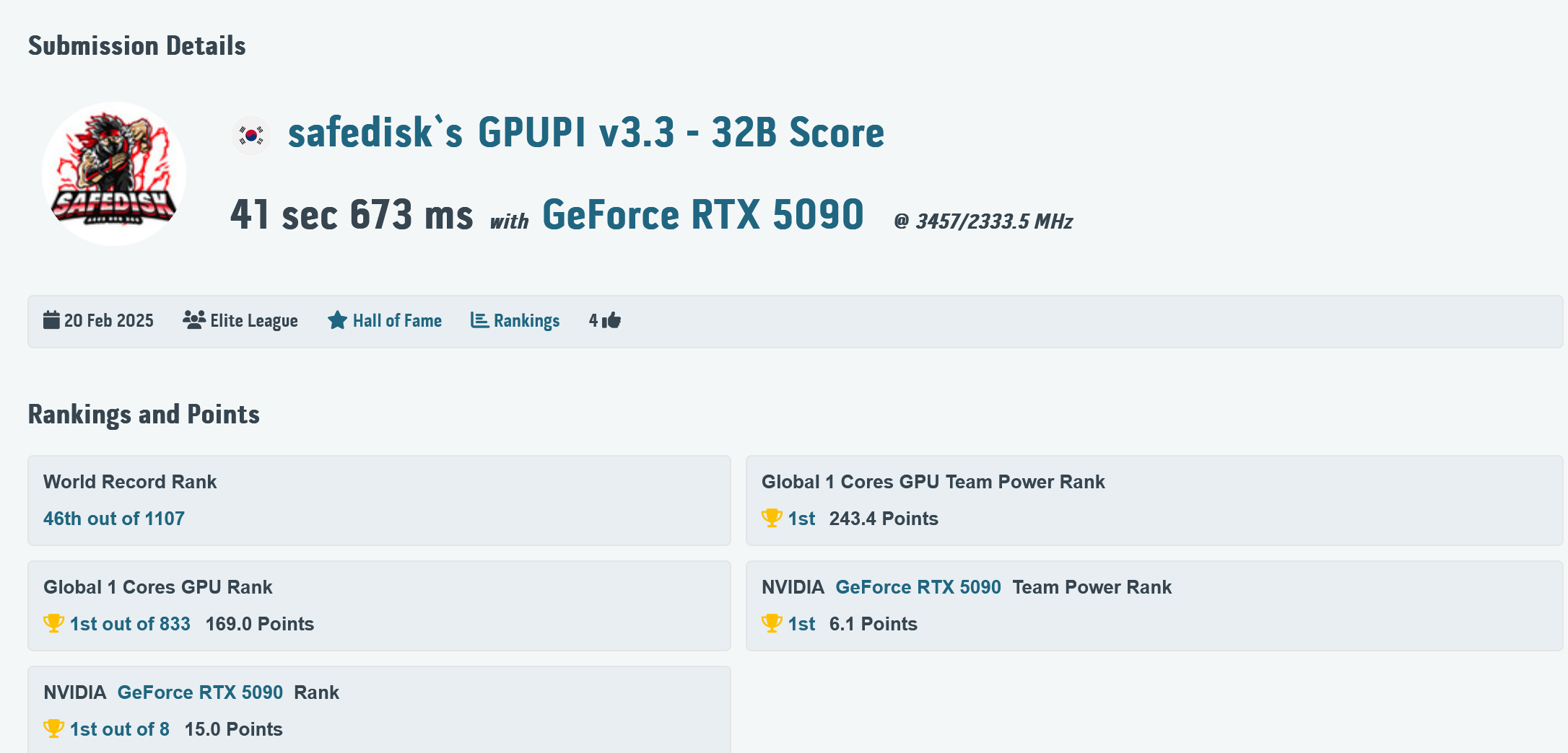 Image of ROG Astral RTX 5090 benchmark