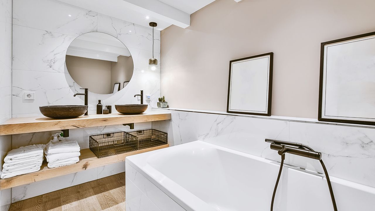 Bathroom with black features