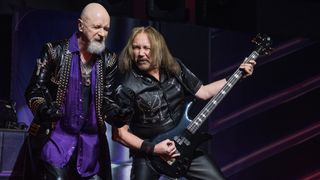 Singer-songwriter Rob Halford (L) and Ian Hill of Judas Priest perform in concert during the 'Firepower' tour at ACL Live on May 29, 2019 in Austin, Texas
