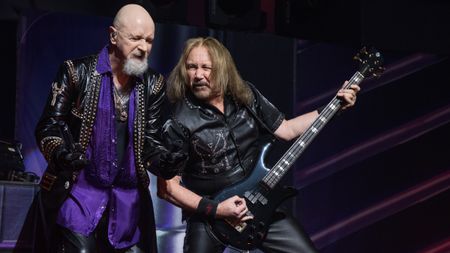 Singer-songwriter Rob Halford (L) and Ian Hill of Judas Priest perform in concert during the 'Firepower' tour at ACL Live on May 29, 2019 in Austin, Texas