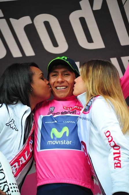 Nairo Quintana (Movistar) in the maglia rosa after stage 16