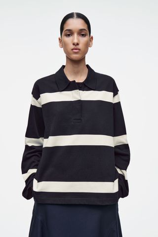 Relaxed Striped Long-Sleeved Polo Shirt