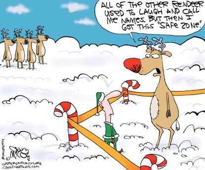 Editorial cartoon U.S. Colleges Safe Zone Holiday Rudolph