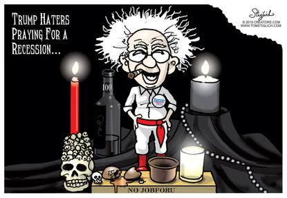 Political Cartoon Trump Haters Recession Bernie Sanders Altar