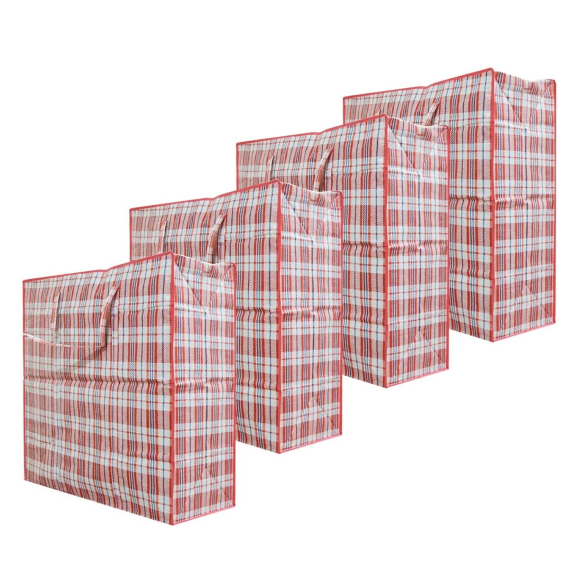 Set of 4 Extra-Large Plastic Checkered Storage Laundry Shopping Bags W. Zipper