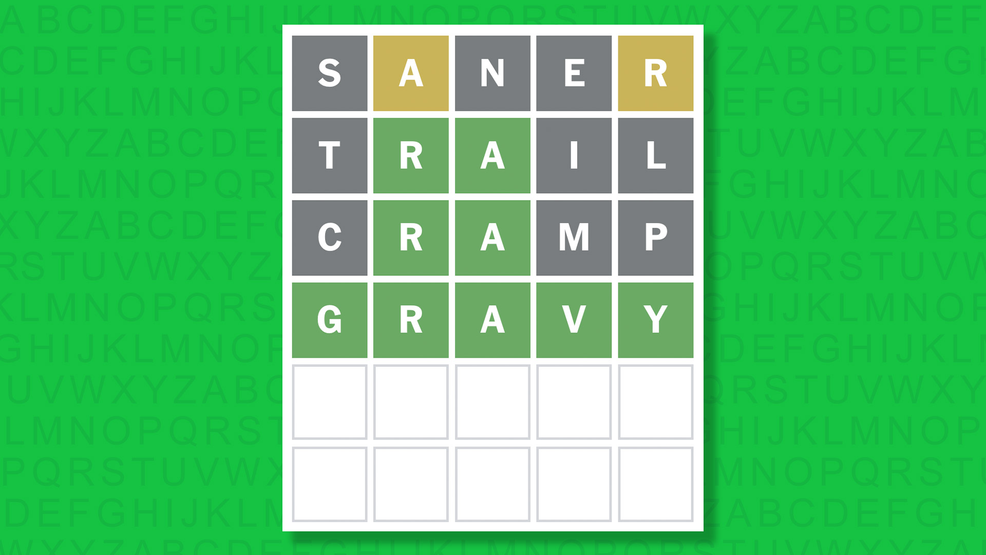 Ответ NYT Wordle для игры 1633 на зеленом фоне