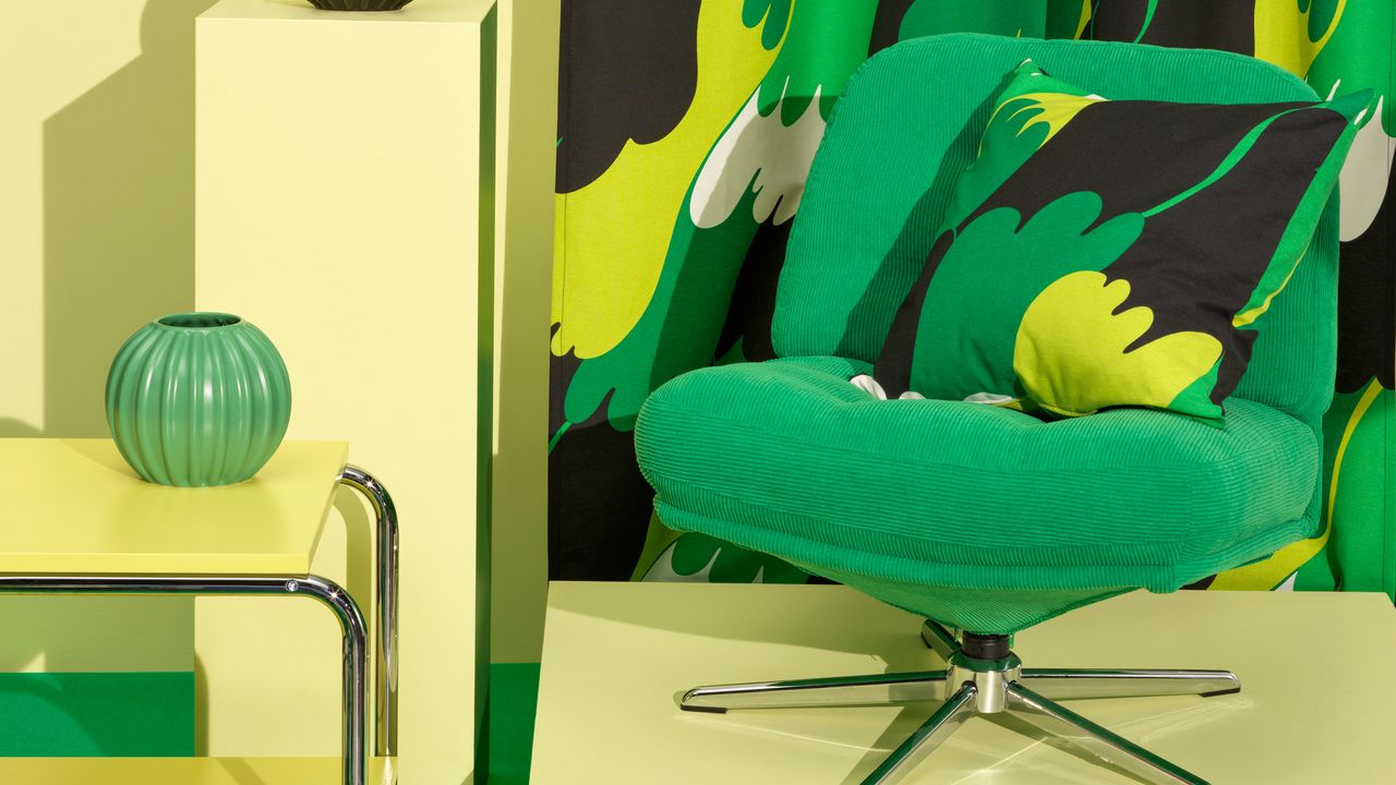 Green IKEA DYVLINGE armchair in neon yellow room