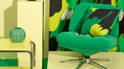 Green IKEA DYVLINGE armchair on monochrome rug
