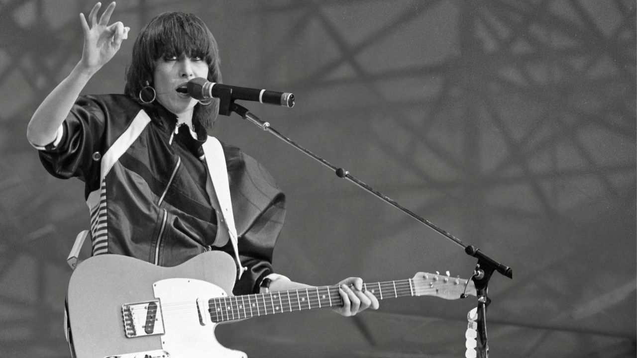 Christine Ellen &quot;Chrissie&quot; Hynde, lead singer and guitarist of The Pretenders on stage for U2 - The Joshua Tree Tour, 2nd leg: Europe. Croke Park, Dublin, circa June 27 1987.
