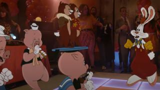 Three little pigs dancing with Roger Rabbit in chip n dale: rescue rangers