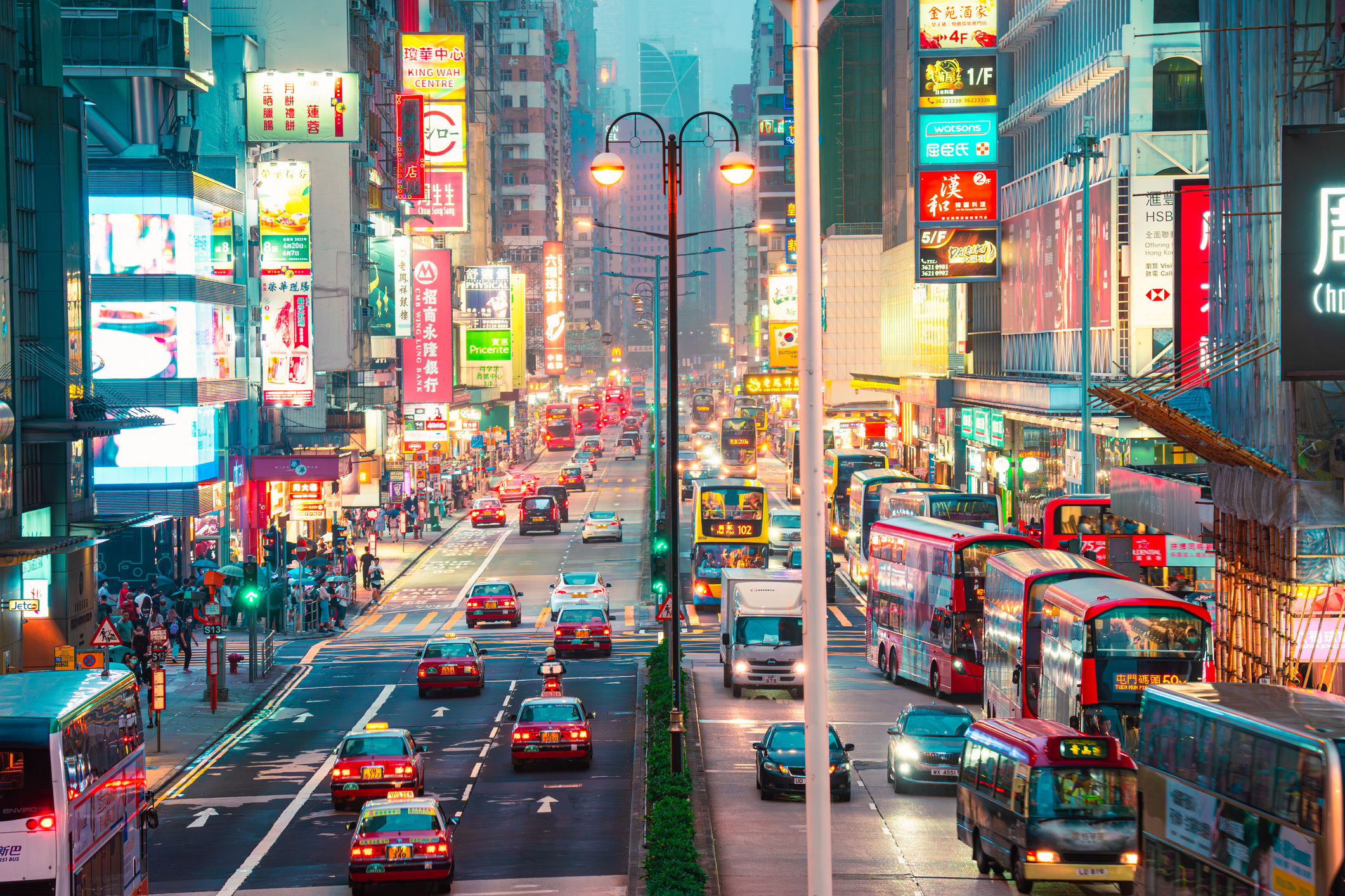 Cityscape with neon signs Kowloon, Hong Kong China