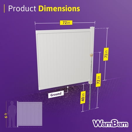 6ft H X 6ft W (1 Panel + 1 Post) Permanent No Dig Wambam Fence Kit, Durable White Vinyl Privacy Fence, Bli19110