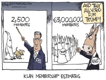 Political cartoon U.S. Trump KKK membership Democrats liberal bias